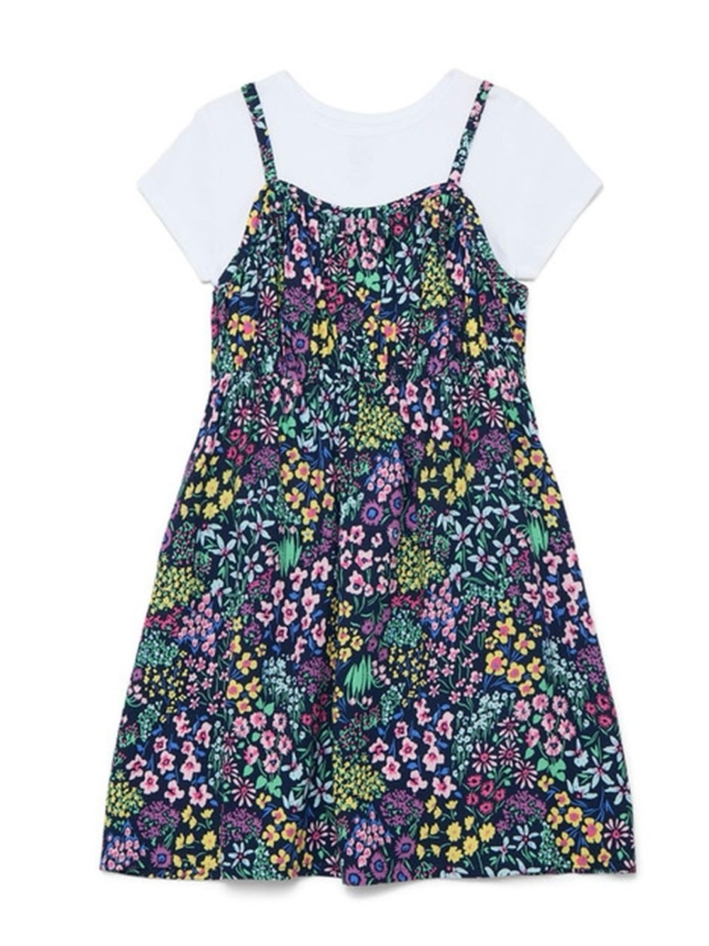 Girls Floral Cami Sundress in Navy with Flowers And Short Sleeve Tee! - Picture 3 of 9